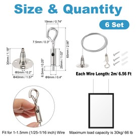 PATIKIL 6 Pcs Adjustable Picture Hanging Wire Kit, 2m/6.6ft Fit for 1.5mm Wire Heavy Duty PVC Coated Stainless Steel Wire Rope Hanger Hardware with Hanging Disc for Hanging Mirrors, Frames