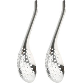 DACUAN Spherification Spoon, 2pcs Small Slotted Bar Spoon, Stainless Steel Slotted Spoons Strainers Caviar Colander Molecular Gastronomy Bar Egg Spoon for Basting, Caviar, Molecular Mixologist Silver