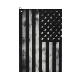 Black American Flag Golf Towel with Carabiner Clip 24"x16" Microfiber Waffle Patriotic USA Golf Towels for Golf Bags Funny Golf Rag for Disc Balls Clubs Accessories for Men Women Husband Dad