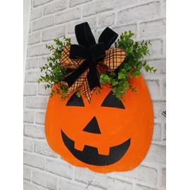 Fall Door Wreath, Decorative Wood Pumpkin, Hanging Front Door Decor