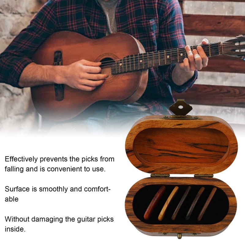Wooden Pick Box with 5 Picks, and Lightweight, Ideal Gifts