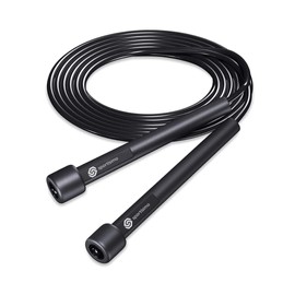 Cuerda para Saltar Sportisimo Negra , 3 metros ajustable y Con Manijas Cómodas, Calidad Premium , Mejor Cuerda Ligera Para Mantenerse en Forma, Pérdida de Peso, Ejercicios Cardiovasculares, Ejercicios Gym Crossfit Criss Cross Negra