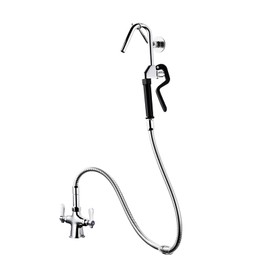 iVIGA Commercial Pot Filler Faucet - Deck Mount Pot Kettle Filling Faucet - Brass Kitchen Faucet Dual Handles Single Hole with 43" Hose and Sprayer Hook Nozzle Chrome