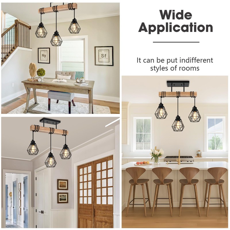 Feanron 3-Lights Farmhouse Dining Room Pendant Light Fixtures Over Table,