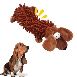 EMMA'S Juguete para Perro sin Relleno con Sonido Chirriante en Forma de Perro – Peluche Interactivo Resistente para Perros Pequeños, Medianos y Grandes – Mordedera Lavable con Forma de Animal