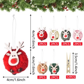 Elk Christmas Pendants, Pack of 12 Christmas Tree Pendants, Plush Wooden Pendants, Christmas, Felt Pendants, Christmas, Christmas Tree Decoration with Wooden Clips for DIY Christmas Decoration,