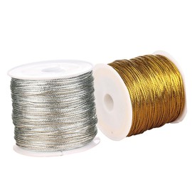 STOBOK 4pcs Metallic Tag Cords for Crafting Beading and Jewelry Making String for Decoration Wrapping and Sewing Supplies Gold Silver