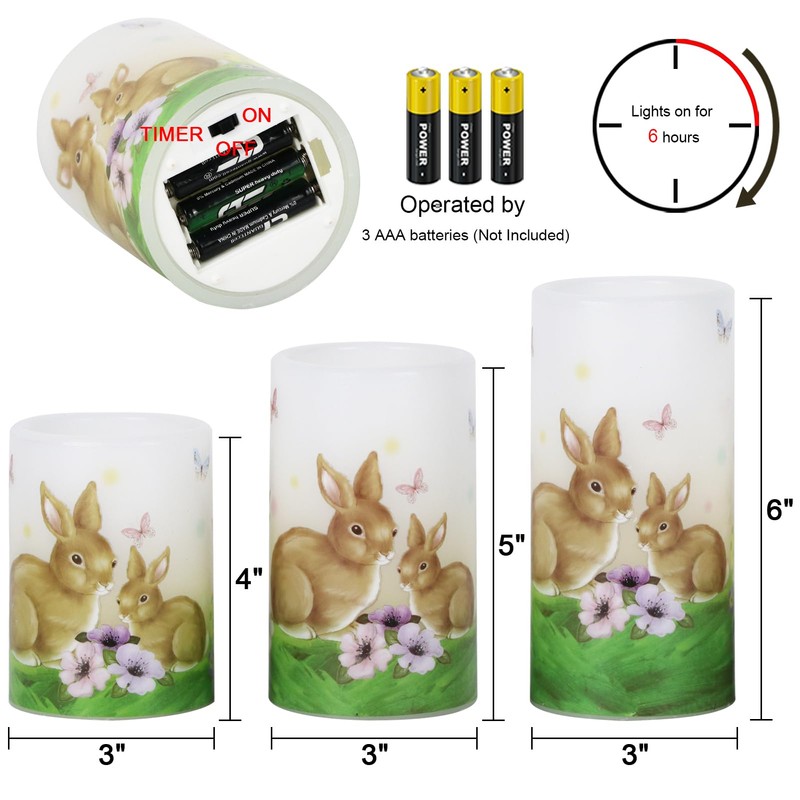 DRomance Easter Bunny Flameless Flickering Candles with 6 Hour Timer,