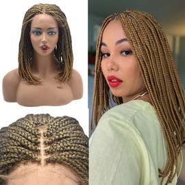 RESHE Box Braid Wigs For Black Women Soft HD Lace Front Braided Wig Knotless Short Bob Braids Wigs Premium Kanekalon Synthetic Braided Wigs For Black Women (#1B/27T)