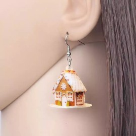 Unbranded Snowy Christmas Candy Gingerbread Cookie House Earrings, Flat, Lightweight,
