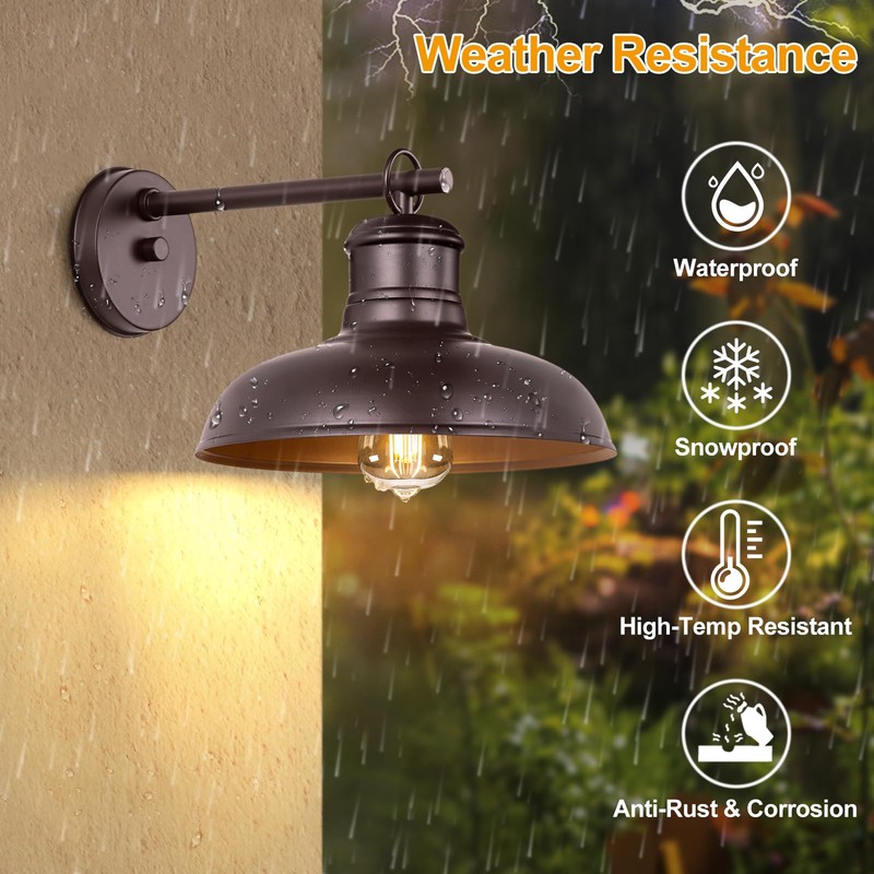 Bosceos 2-Pack Brown Wall Sconces, Farmhouse Exterior Barn Light Fixtures,