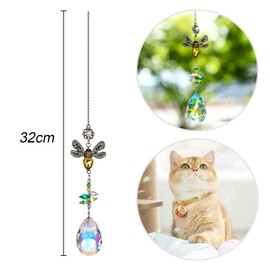 Bee Crystal Sun Catcher for Windows, Sparkling Crystal Suncatchers for Garden, Hanging Garden Ornaments, Hanging Crystals Suncatcher for Windows, Porch, Coffee Shop & Store Decor
