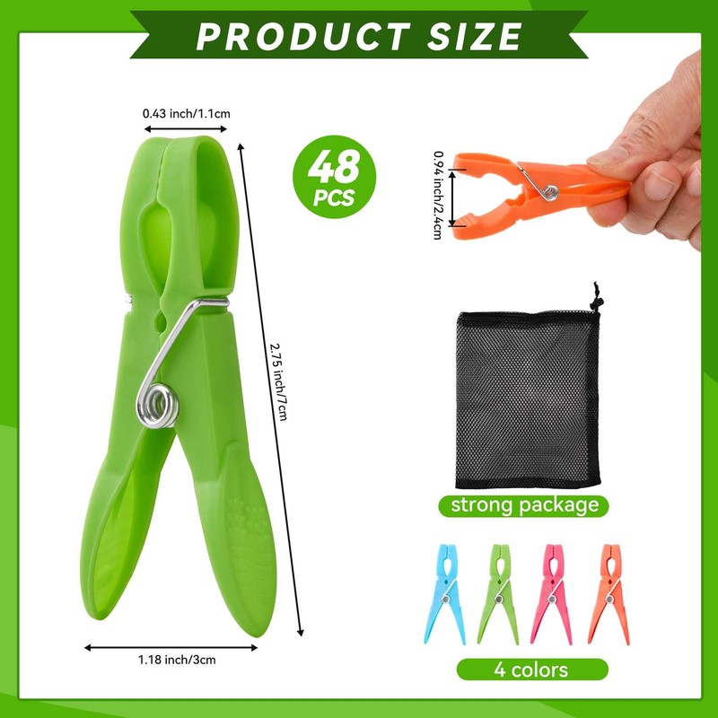48Pcs Clothes Pegs, Colorful Plastic Clothes Clips Non Slip Laundry