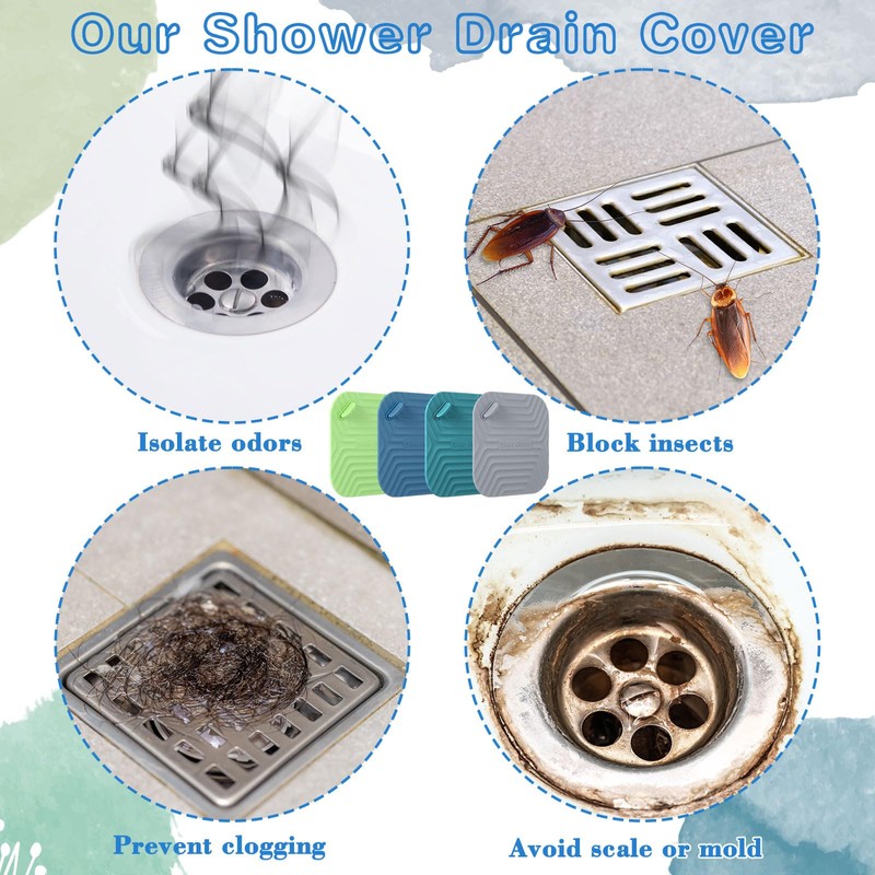 Yinkin 4 Pcs Shower Drain Cover Silicone Tub Stopper Floor