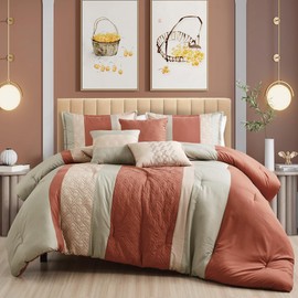 ESCA Orange Comforter Set - 6-Piece Terracotta Bedding Set Queen Size