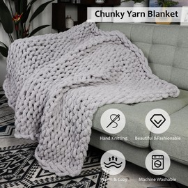 Chunky Knit Blanket, 50"x 60" Soft Throw Blanket, Cute Rope Knot Crochet Throw Blankets, Comfortable & Breathable, Chenille Throw Blankets for Couch Bed (Gray)