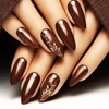 Gold Leaves Press on Nails Glossy Brown False Nails Vine