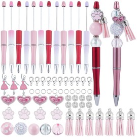 SUNNYCLUE DIY 12 Sets Valentines Day Pen Making Kit Beadable Pen with Beads Beading Pen Set 20mm Pink Acrylic Beads Rhinestone Bubblegum Beads Beadable Pens Supplies for Women Teachers School Nurses