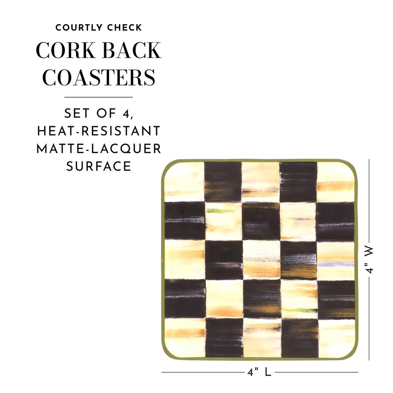 MacKenzie-Childs Cork-Back Coasters, Table Coasters for Drinks, Courtly Check, Square