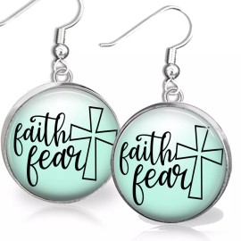 the fun things Faith Over Fear Cross Dangle Earrings Bible Scripture Religious Artisan Gift