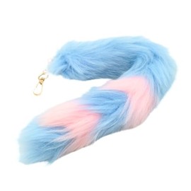 COZENTA Strap Fur Tail Fluffy Fluffy Keychain Fox Cosplay Costume Accessory Two-Tone, sky blue pink