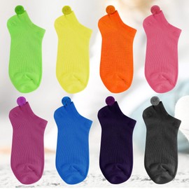 Vicenpal 8 Pairs Women Pom Pom Socks Ankle with Balls on the Back Cosplay Seamless Socks(0.8 Inch,Fresh Colors)