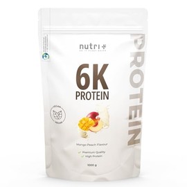 Nutri + Protein Pulver Mango Peach 1 kg - hochdosiertes Proteinpulver Pfirsich mit 6 Komponenten - veganes Proteinisolat Eiwei√ükonzentrat 1000 g