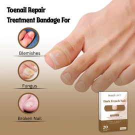 BeautyBands Toe Nail Cover Up Bandages for Unsightly, Broken or Cracked Toenails | Waterproof & Sterile Fake Nail Protector (Dark French)