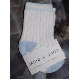 Janie and Jack White/Blue Cable Knit Ribbed Crew Socks Size 0/3 Months Boy's NEW