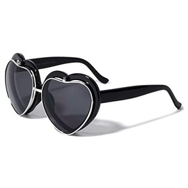 Flip Up Lens Rounded Edges Plastic Retro Heart Shape Sunglasses PT0257-HEART (Black Silver)