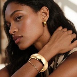 ALEXCRAFT Gold Bracelet Women Men Chunky Cuff Bangle Open Chunky Design Bracelet Polished Wide Arm Cuff Minimalist Chunky Bangle for Women Men