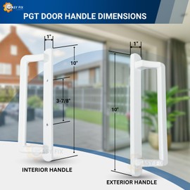 Easy Fix Hardware 10" PGT Sliding Door Handle Set | Interior and Exterior Sliding Door Handle with 3-7/8" Hole Spacing | Handle Replacement for Patio Glass Door - Mortise Lock NOT Included (White)