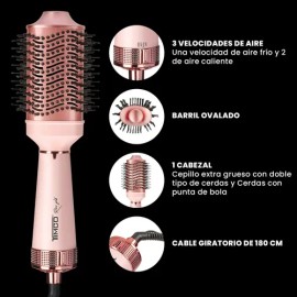 Cepillo Eléctrico Cabello Secador Voluminizador Barril Keratina Ceramica Timco AJHB2007                                                               