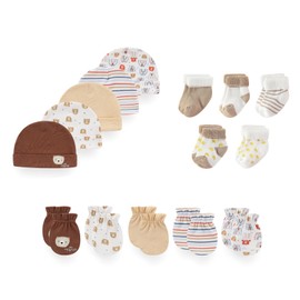 JELYLOVE 15 Pack Unisex New Born Boy Girls Hats Mittens Socks Sets Cotton Soft Infant Accessory 0-6 Months Baby Essentials