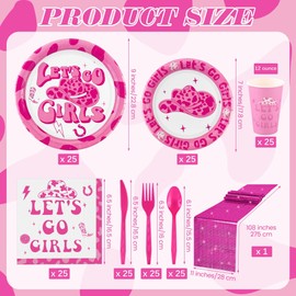 Kochorie 176 Pcs Let's Go Girls Decorations, Disco Party Supplies, Disposable Plates Napkins Cups Cutlery Table Runner Serve 25 for Cowgirl Disco Wedding Bridal Shower Bachelorette Party