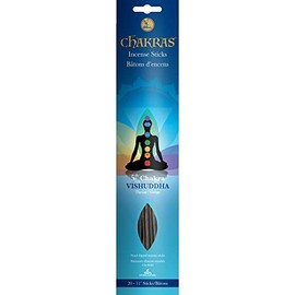 7 Chakras - 5 Vishuddha - Throat - Communication - Primary Aromas are Frankincense & Peppermint - 11 inch - 35 Grams - 60 Minutes - 100% Natural Hand Dipped Incense Sticks