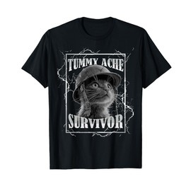 Tummy Ache Survivor Funny Cat Dramatic Lightning Band T-Shirt