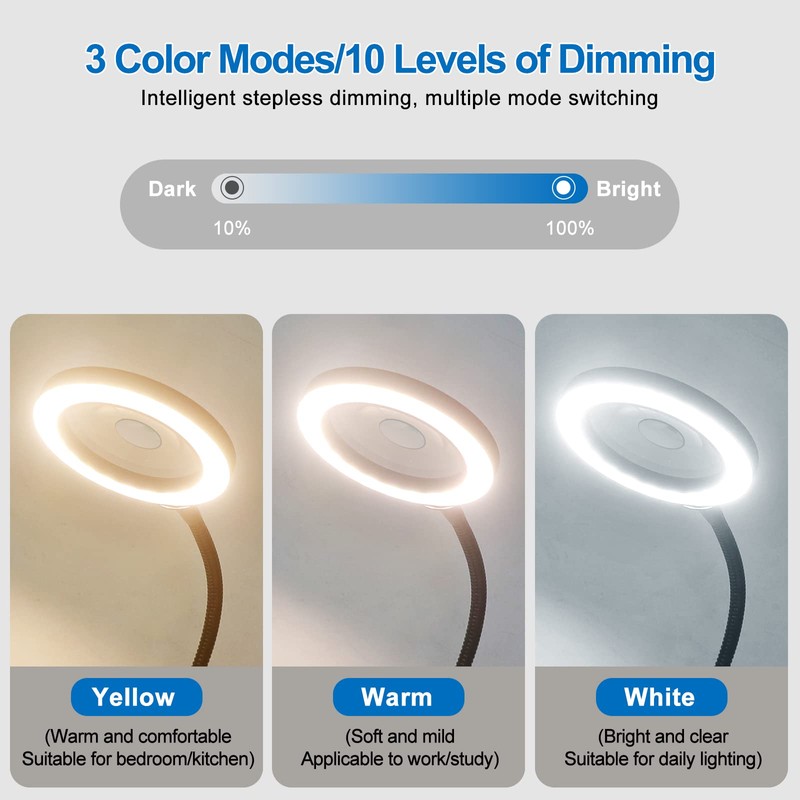 NEWACALOX Magnetic Magnifying Lamp, 3 Color Modes, 10X&5X Magnifying Glass,
