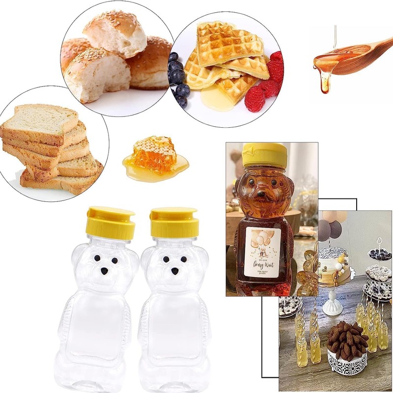 2 Pcs Plastic Bear Honey Bottle Jars,Empty Honey Squeeze Bottle