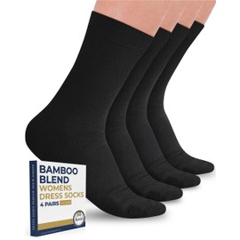 Pembrook Bamboo Womens Dress Socks - 4 Pairs Black Socks for Women | Womens Black Dress Socks Size 9-11 | Black Dress Socks Women
