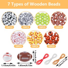 Giantree Pack of 70 Football Beads Baseball Bracelets, Acrylic Sports Theme Beads for Bracelets, Baseball Ball Bracelets, DIY Football Bracelets, Children for DIY Bracelet, Decor, Boys and Men