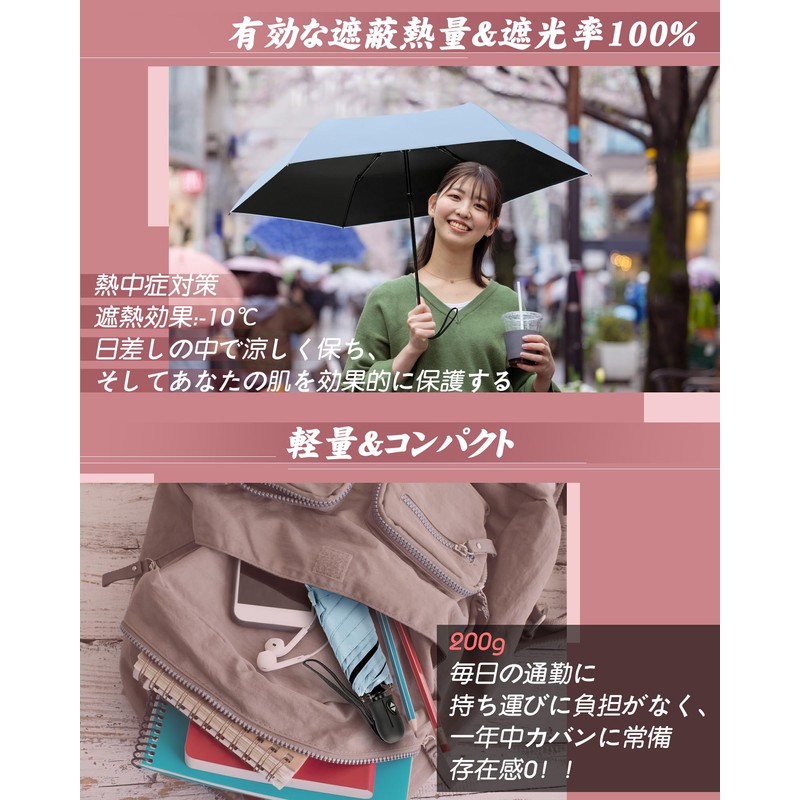 NINEMAX Parasol, Folding Umbrella, Ultra Lightweight, One-Touch, Automatic Open/Close, Compact,
