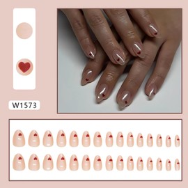 LPOODDNU Red Heart Press on Nails Short Almond Fake Nails with Designs Cute Valentine’s Day Press on Nails Short Glue on Nails Full Cover Small Heart Stick on Nails for Women DIY Valentine’s Manicure