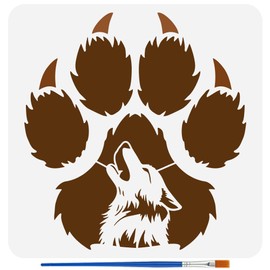 FINGERINSPIRE Paw Claw Stencil with 1Pc Plastic Paint Brush 11.8x11.8inch Reusable Wolf Howling Drawing Stencil Animal Theme Template for Painting on Wall Wood Furniture DIY Home Decoration