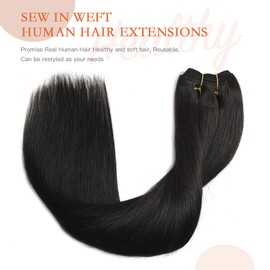 XDhair Weft Hair Extensions Real Human Hair 22Inch 100g Natural Black Sew In Extensions Silky Straight Hair Extensions Double Weft #1b 22inch