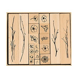 Huralona Wooden Rubber Stamps Set Vintage Decorative Mounted Rubber Stamp Plant Flower Animal Pattern DIY Wood Rubber Stamp for Journaling Craft Scrapbooking Diary (Branches & Leaves)