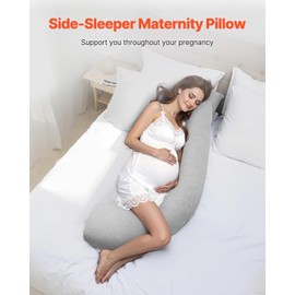VEVOR Pregnancy Pillows for Side Sleeping, L-Shaped Maternity Pillow for Pregnant Women, Soft & Breathable Pregnancy Body Pillow with Washable Jersey Cover for Head Neck Belly Leg Support, Light Gray