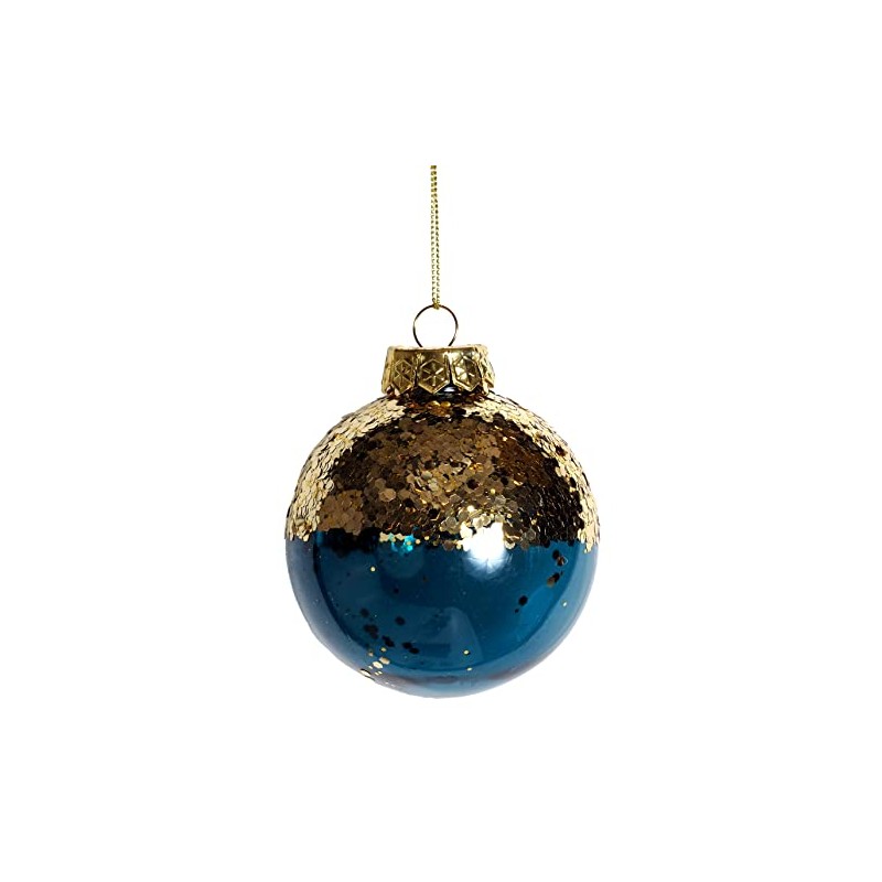 Translucent Navy Blue With Gold Glitter Christmas Tree Baubles (Set