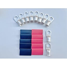 SHASKOKOEN (10PCS-1/0 Awg x 1/2) tinned Ring Terminal Heavy Duty Wire Lug Battery Cable Connector Copper Lug Battery Terminal Connector,with 3:1 Heat Shrink Tube Sleeve