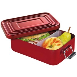 Küchenprofi Lunchbox aus Aluminium | für Erwachsene und Kinder | Brotdose mit Fächern, verstellbar | mit Silikondichtung | 18 × 12 × 5,5 cm | rot